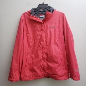 3/$24 🩷🧡 Columbia Rain Jacket Hood Omni Tech Large Pink Packable Quick Dry